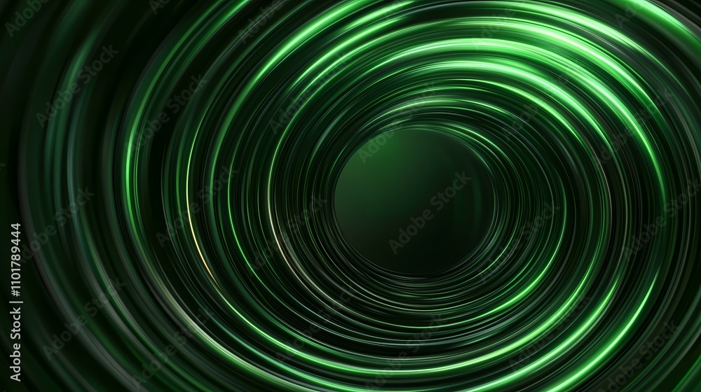 Poster the image contains a swirling vortex of concentric green circles, creating a hypnotic and abstract e
