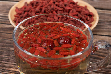 China's Ningxia wolfberry health tea in a glass