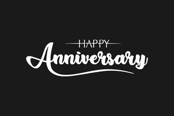 Happy anniversary calligraphy hand lettering isolated on black background. Hand drawn lettering design for birthday, wedding, anniversary celebration, poster, invitation or greeting card.