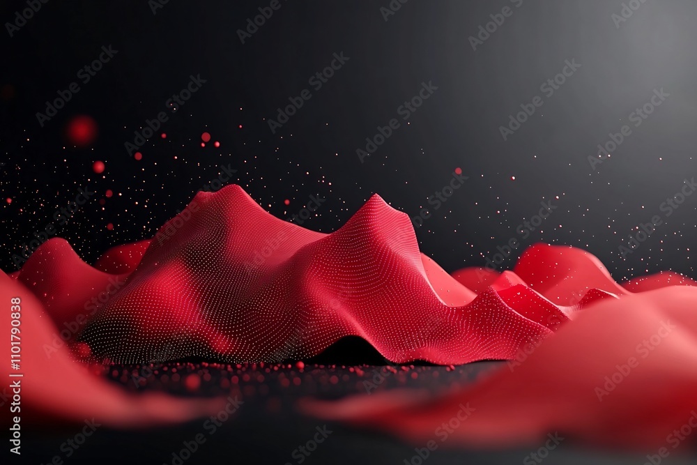 Poster mesmerizing 3d visualization of flowing dynamic abstract mountainous shapes composed of vibrant red 