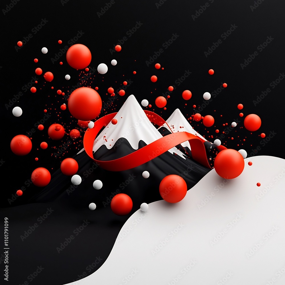 Poster mesmerizing abstract 3d rendered landscape scene featuring an enigmatic black expanse with dynamic r