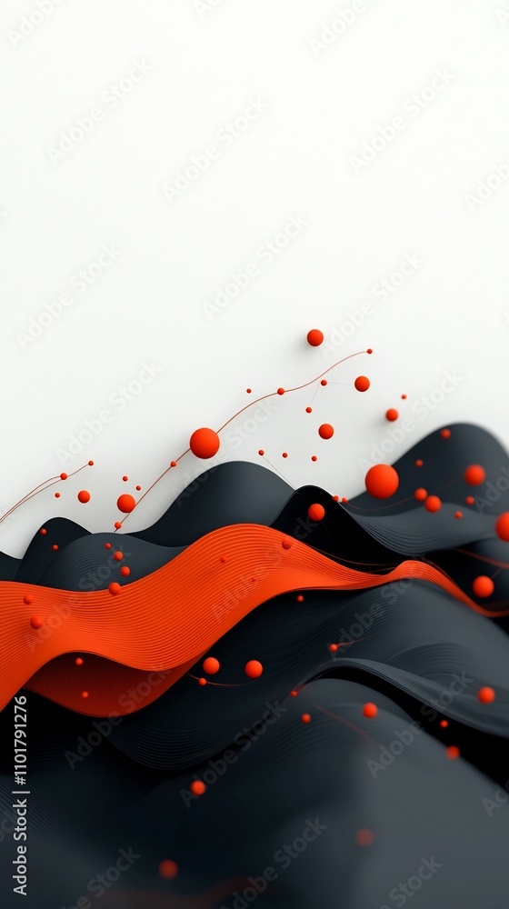 Poster captivating abstract scene depicting a mountainous landscape with a dynamic wave like pattern of red