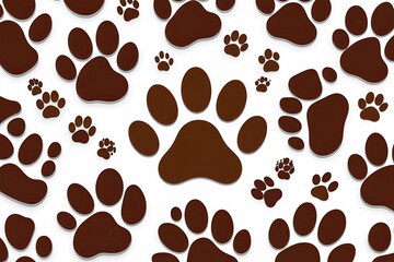 Obraz premium Brown Paw Print Sticker Collection on White Background