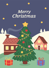 Naklejka premium Festive Merry Christmas Vector Illustration Perfect for Holiday Cards