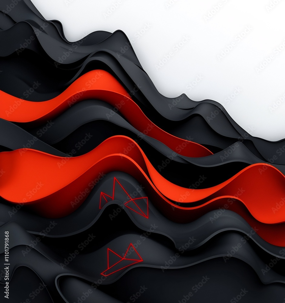 Poster otherworldly abstract mountain range landscape featuring deep charcoal and ebony tones with vibrant 