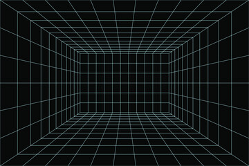 Blue perspective grid room on black background