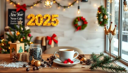 Fototapeta premium Room decorations to welcome Christmas and New Year celebrations, with thick ornaments to welcome the excitement of Christmas and New Year.