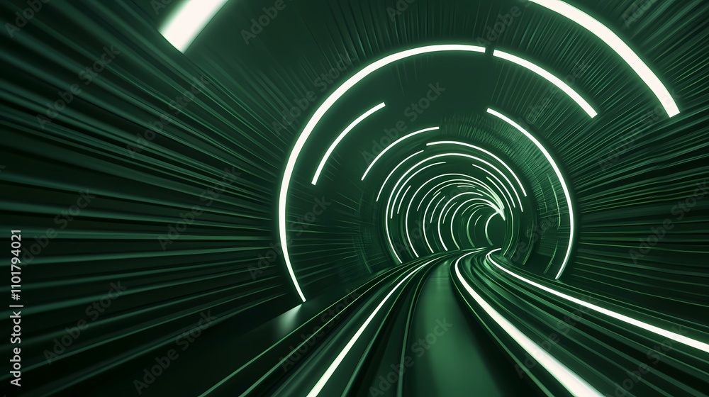 Aufkleber the image shows a futuristic, dark green tunnel with glowing white lines forming concentric circles 