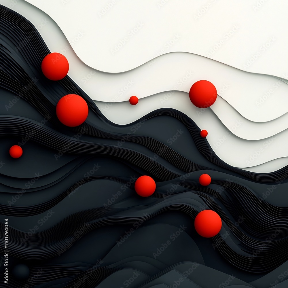 Aufkleber mesmerizing charcoal and crimson landscape with fluid geometrics captivating abstract digital artwor