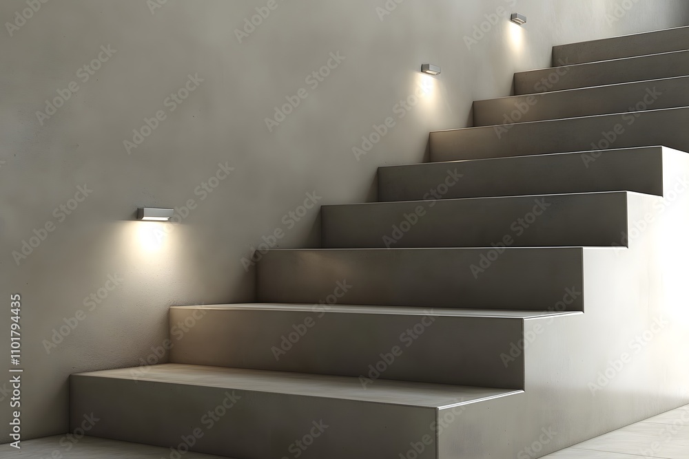 Poster a modern staircase with integrated lighting, creating a sleek and inviting atmosphere.