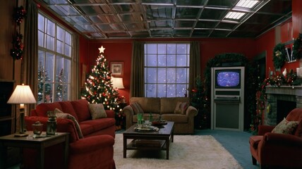 Cozy Christmas Living Room with Fireplace and Decorated Tree