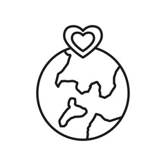 Earth love heart icon flat line symbol set.