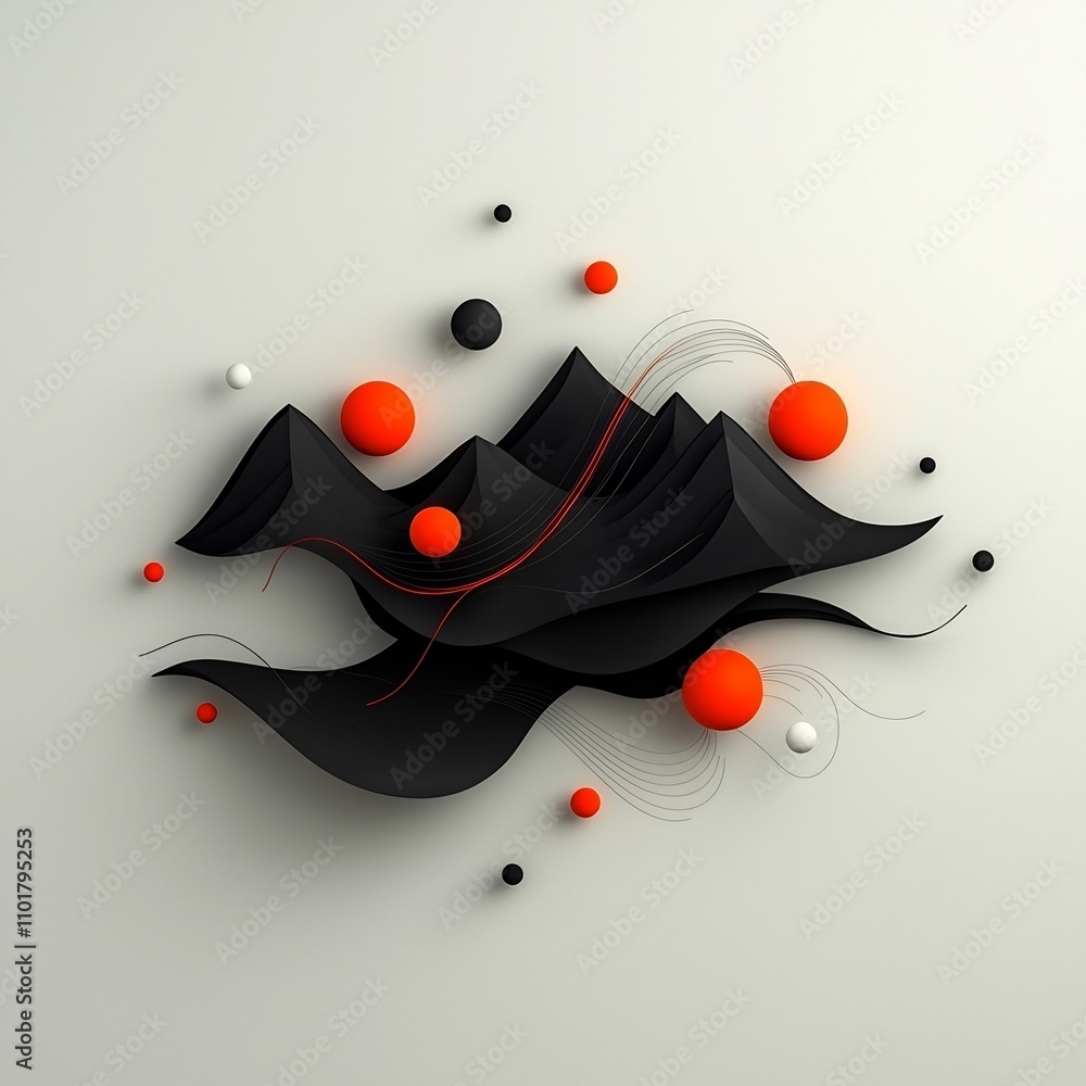 Poster surreal and captivating 3d digital depicting a shadowy abstract mountainous landscape with pulsing r