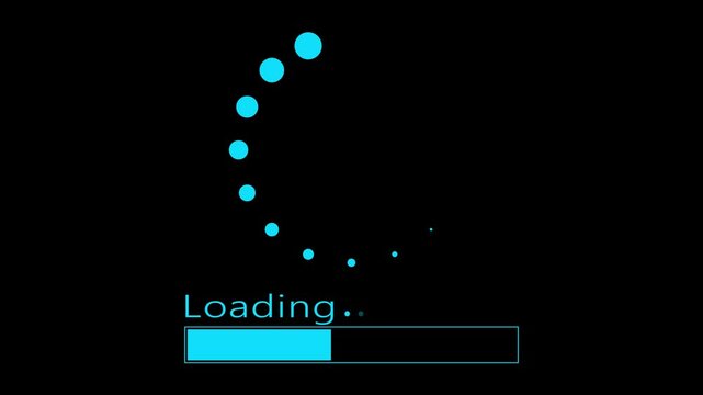 Dots, circle and animation icon for loading with waiting, slow connection and problem for online glitch. Sign, indicator and action for download progress with internet error by black background