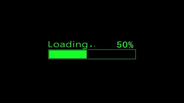 Green screen Loading bar downloading bar loading screen pixelated progress animation Loading Transfer Download 0-100%.
