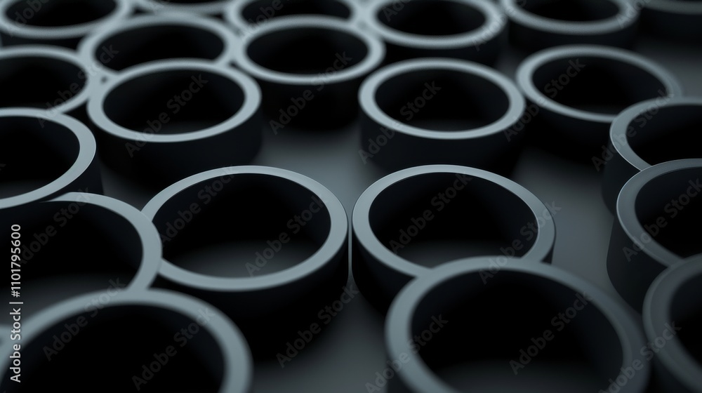 Poster a close-up view of black rings in a continuous circular pattern. the image emphasizes the repeating 