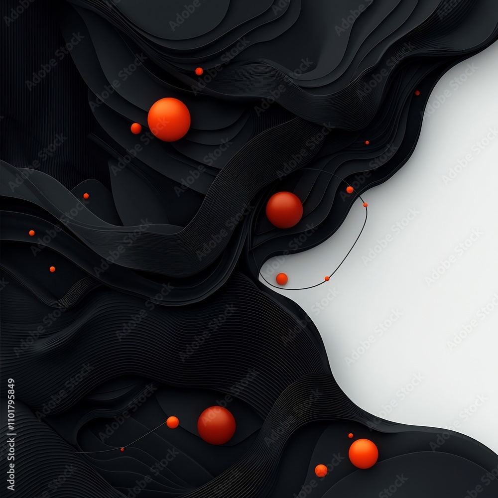 Poster captivating surreal digital featuring a shadowy black void with pulsing red orbs and flowing lines c