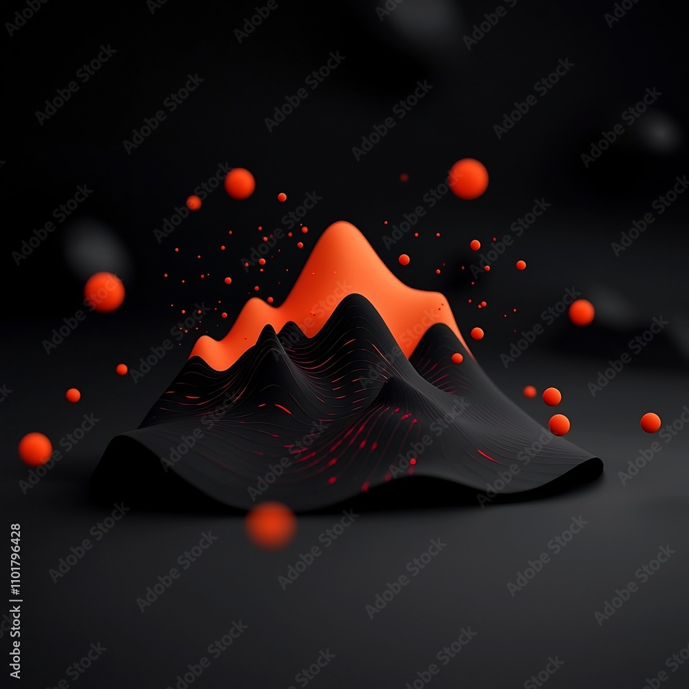 Poster striking 3d digital artwork featuring a captivating mountainous mirage against a dark atmospheric ba