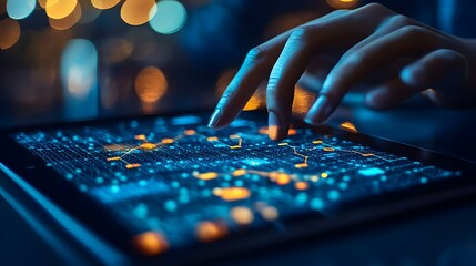 Macro Hands Data Visualization Tablet Touch Interaction Copy Space