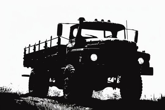 A classic military truck captured in monochrome tones, ideal for use in historical or wartime-themed projects