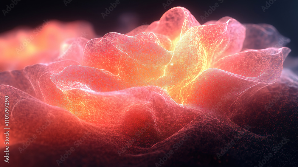 Aufkleber colorful glowing flower-like structure forms in dark background with vibrant textures and ethereal l
