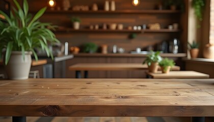 Tabla de madera para productos en cafetería rústica