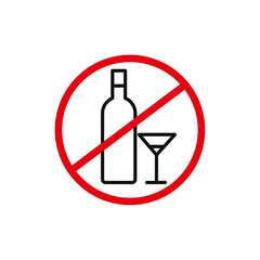 No alcohol sign flat line symbol set.