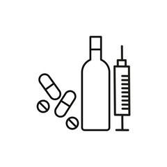 No drugs or alcohol sign flat line symbol set.