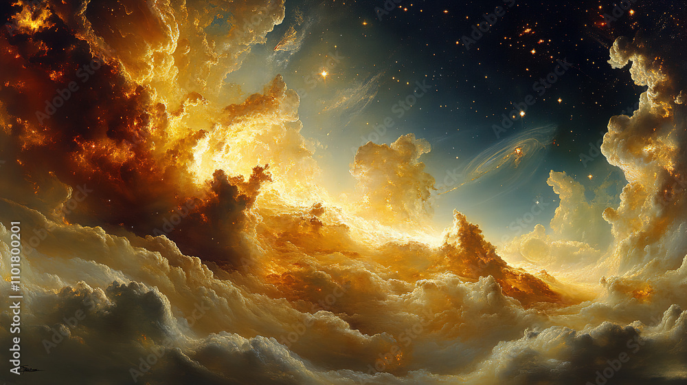 Aufkleber vibrant clouds illuminated by celestial glow create a stunning atmosphere at dusk. generative ai