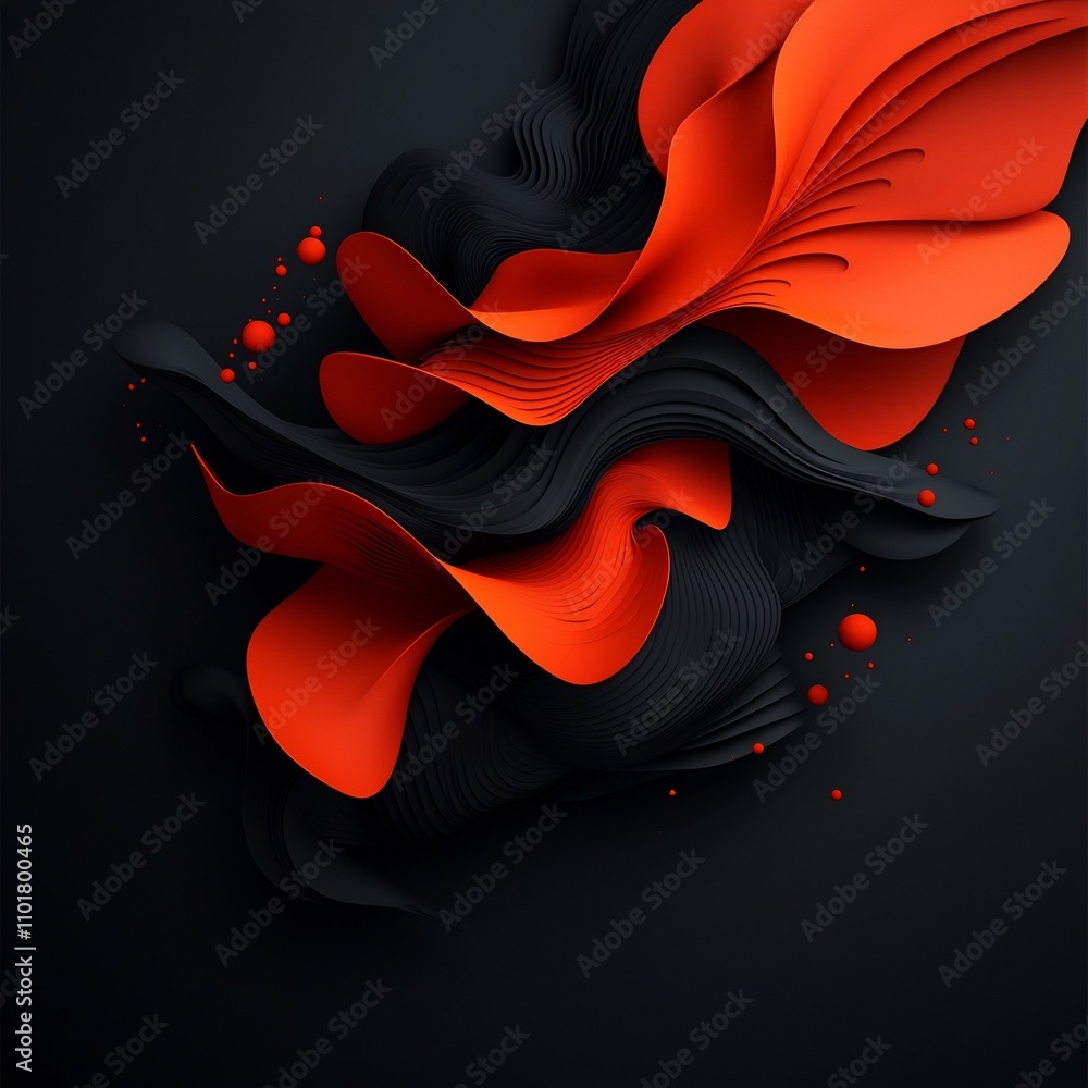 Poster captivating 3d abstract landscape with swirling fiery red shapes and particles creating a powerful d
