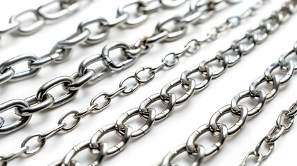 Obraz premium A collection of metallic chains arranged in a row, showcasing various link designs and textures.