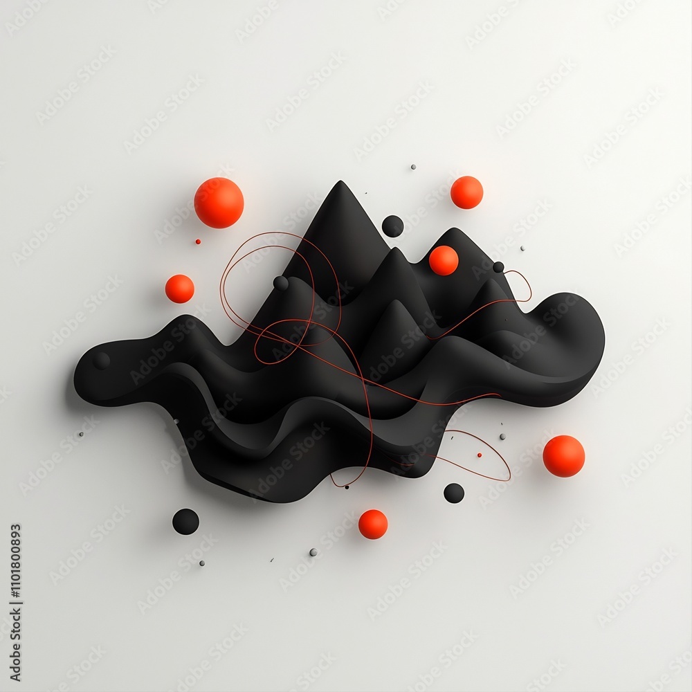 Poster captivating 3d digital art depicting a shadowy black void filled with pulsating red orbs and flowing
