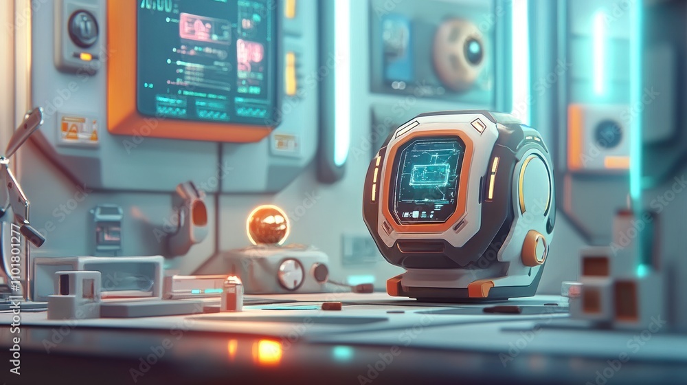 Poster Futuristic Robotic Device in a Modern Laboratory Setting
