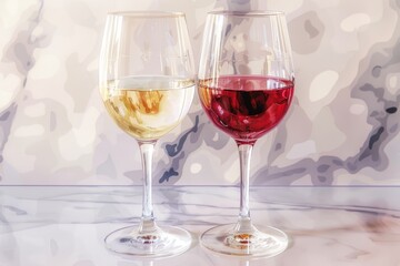 A pair of wine glasses placed on a table, ideal for use in food and drink related content