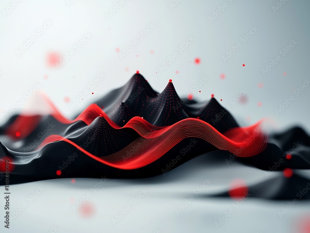 Poster mesmerizing undulating wave of vibrant red dots and flowing lines composing captivating mountainous 