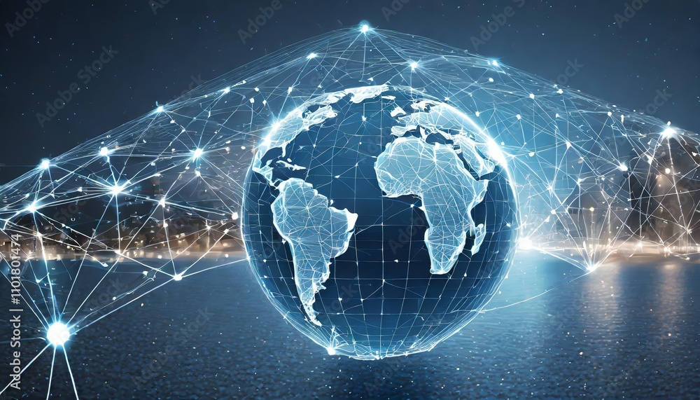 Poster futuristic digital world map with global connections â€“ high-tech cgi globe featuring stylish desig