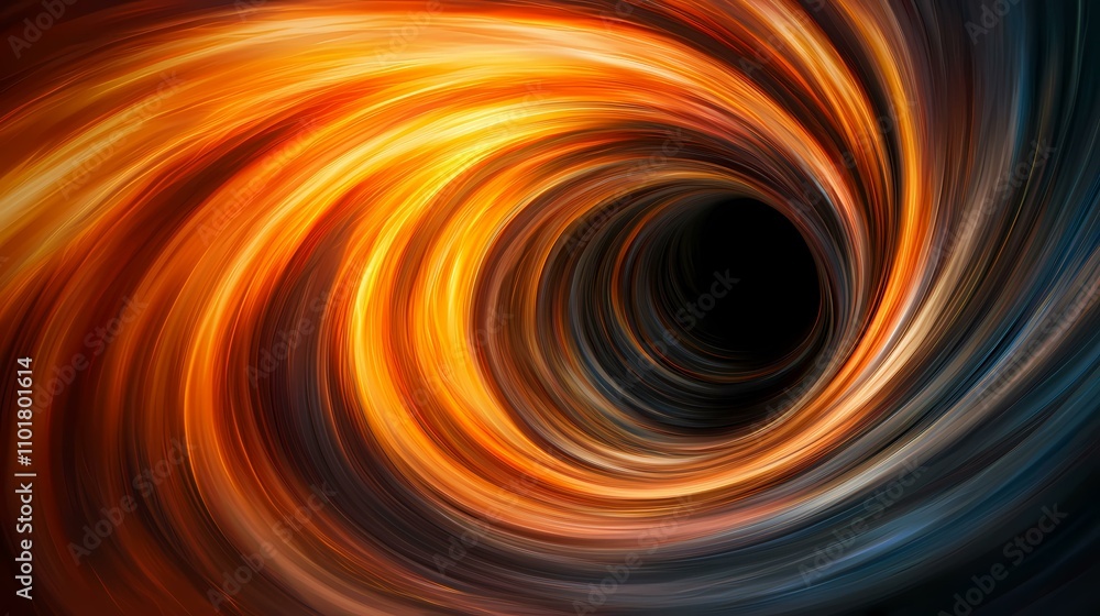 Poster the image contains an abstract swirling vortex of orange, yellow, and dark colors, creating a dynami