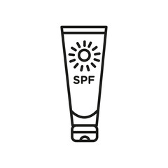 Suntan cream icon flat line symbol set.