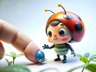 Macro Image Ladybug Fingertip Mindfulness Nature Balance Copy Space Photo Stock Concept