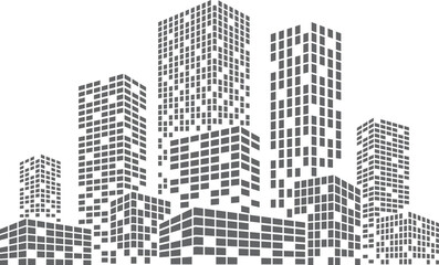 Night city buildings. Cityscape with skyscrapers silhouette. Urban landscape.