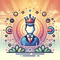 Flat Holographic Leadership Icons on Soft Abstract Background for Modern Business Aesthetic