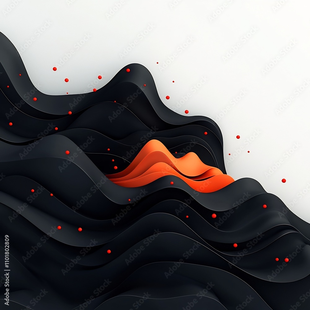 Poster surreal and futuristic 3d digital painting depicting a black void landscape with shimmering red poin