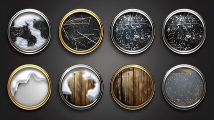 A collection of textured circular designs featuring various surface patterns.