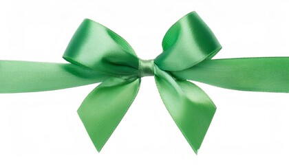 Green ribbon elegantly tied in a bow, ideal for gift wrapping and decorating, isolated on a white background