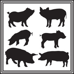 
Set of pig silhouette vector illustration.