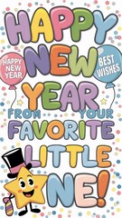 Celebratory New Year's greeting featuring vibrant colors and cheerful designs for a festive message