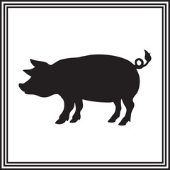 Vector pig silhouette on white background, animal silhouette.