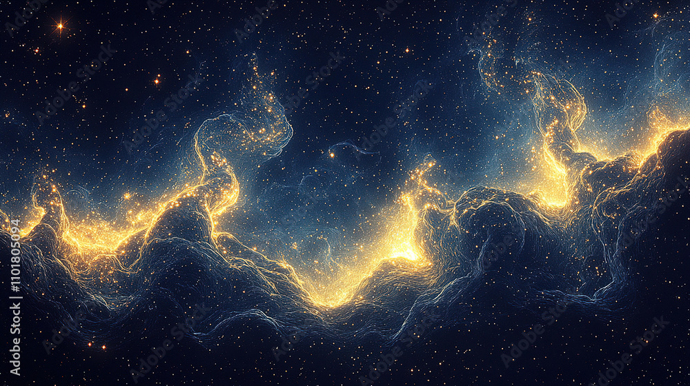 Poster cosmic nebula with glowing gas and stars in deep space at night. generative ai
