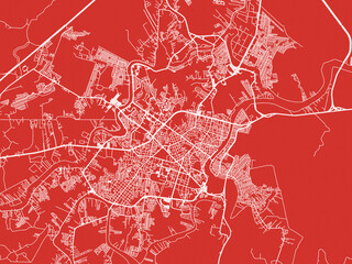 Christmas Map of Villahermosa, Mexico in Snowy White on Festive Red Background.