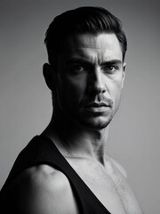 Obraz premium Intense Black and White Portrait of a Serious Man